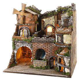 Belén estilo 700 con molino, cascada horno belén Nápoles 10-12 cm 50x50x40 cm