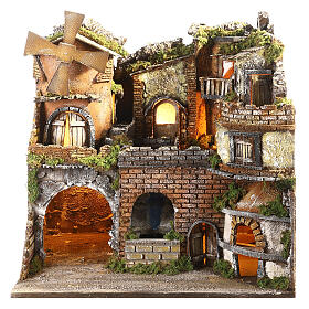 Nativity village 1700s style with mill waterfall oven for 10-12 Naples nativity 50x50x40 cm