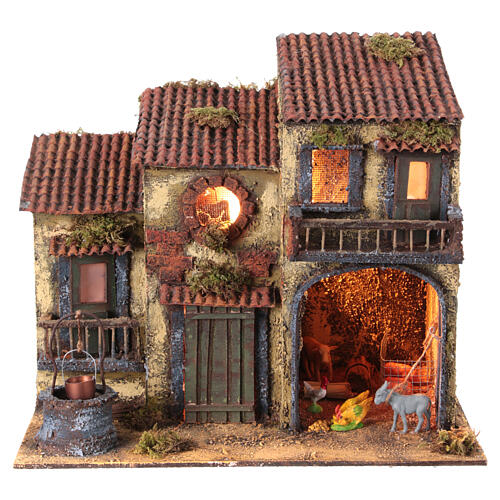 Farmhouse with animals for Neapolitan nativity scene of 8-10 cm 30x35x25 cm 1