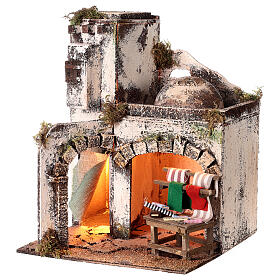 Casa araba con banco stoffe 30X25X25 cm per presepe napoletano 8-10 cm