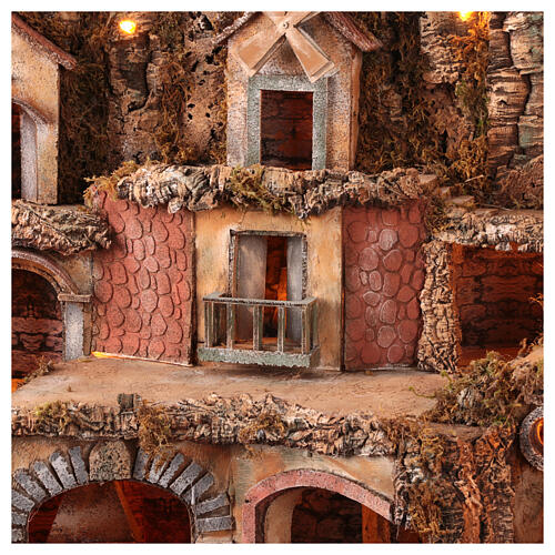 Belén clásico napolitano 12-14 cm con molino, cascada y luces 70x100x60 cm 12