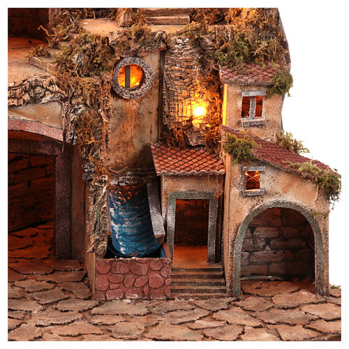 Village classique crèche napolitaine 12-14 cm avec moulin chute d'eau et lumières 70x100x60 cm 16