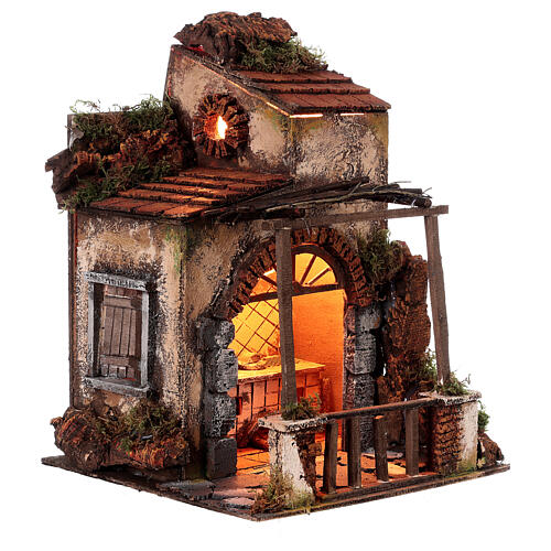 House with balcony and oven in 18th century style for Neapolitan Nativity Scene with 8-10 cm characters 35x25x25 cm 3