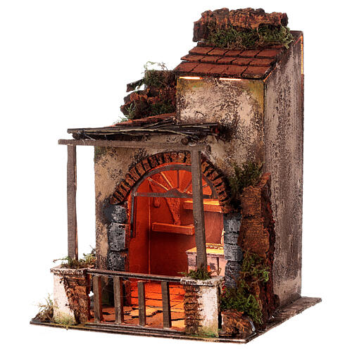 House with balcony and oven in 18th century style for Neapolitan Nativity Scene with 8-10 cm characters 35x25x25 cm 4