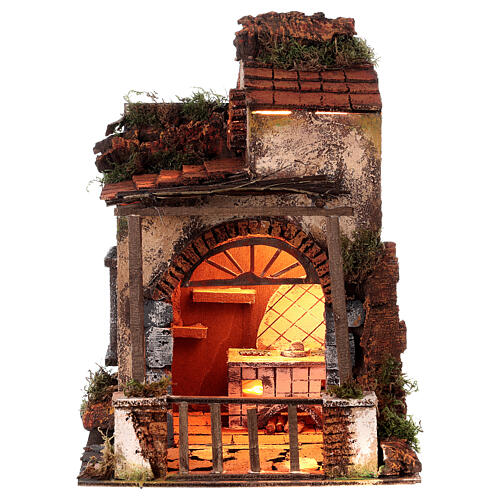 Casa rural estilo '700 com cozinha para presépio napolitano com figuras altura média 8-10 cm; 36x25x25 cm 1