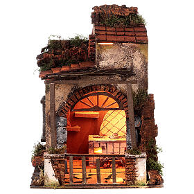Lighted Farmhouse 1700s osteria kitchen Neapolitan nativity 8-10 cm 35X25X25 cm