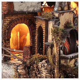 Szenerie, Dorf mit Brunnen und Beleuchtung, Krippenszenerie, neapolitanischer Stil, für 10-12 cm Figuren, 50x60x40 cm