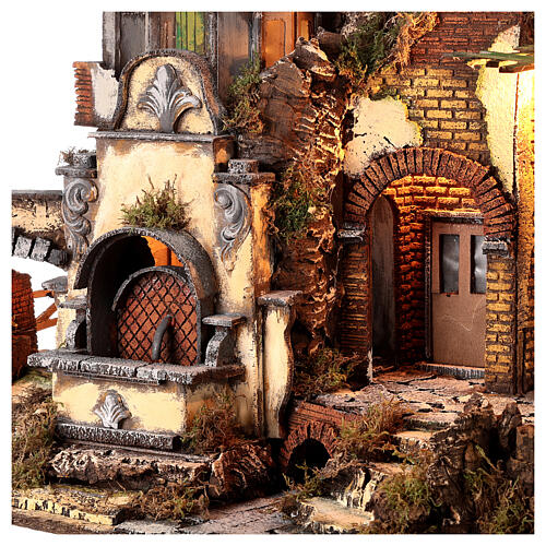 Szenerie, Dorf mit Brunnen und Beleuchtung, Krippenszenerie, neapolitanischer Stil, für 10-12 cm Figuren, 50x60x40 cm 4