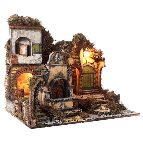 Village with fountain Neapolitan nativity scene 10-12 cm, 50x60x40 cm 5