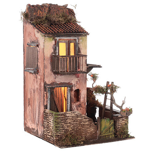 House in 18th century style with orange tree and lights for Neapolitan Nativity Scene with 8 cm characters 40x25x25 cm 4