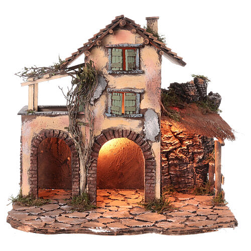 Granja con cabaña para belén napolitano 10-12 cm dimensiones 40X50X35 cm 1