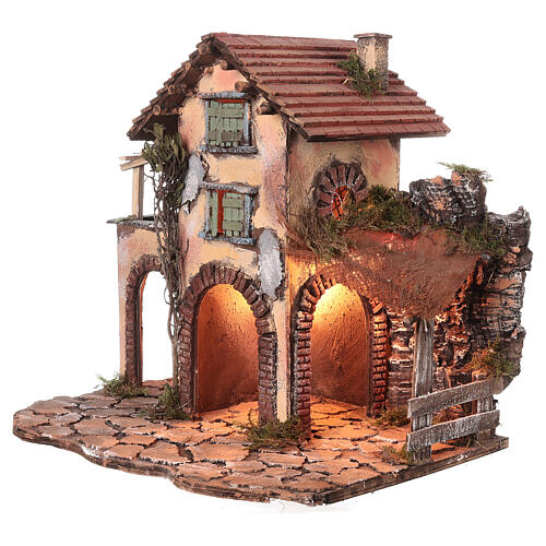 Farmhouse with stable for Neapolitan nativity scene 10-12 cm dimensions 40X50X35 cm 2