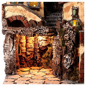 Neapolitan neighborhood village nativity scene with fountain, figures 8 cm, 55x60x40 cm