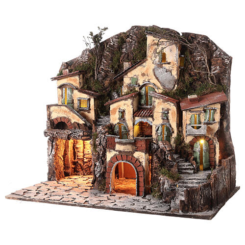 Neapolitan neighborhood village nativity scene with fountain, figures 8 cm, 55x60x40 cm 3