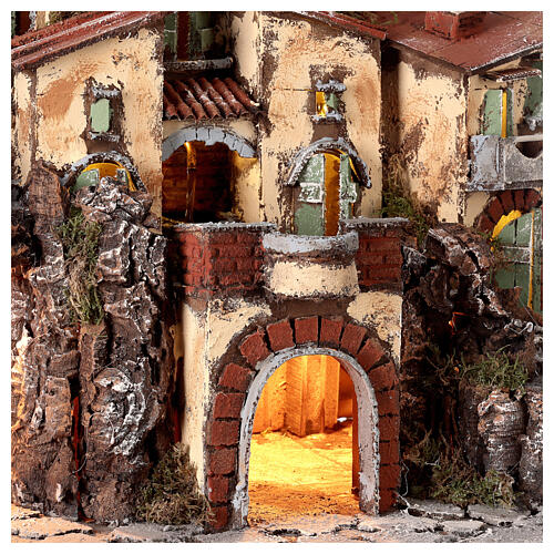 Neapolitan neighborhood village nativity scene with fountain, figures 8 cm, 55x60x40 cm 4