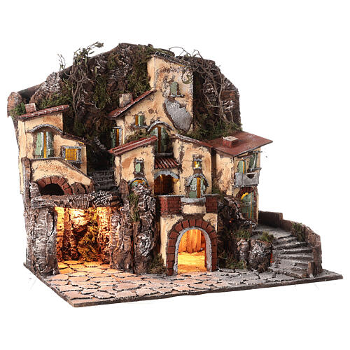 Neapolitan neighborhood village nativity scene with fountain, figures 8 cm, 55x60x40 cm 5