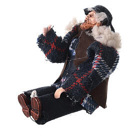 Mann sitzend aus Terrakotta und Kunststoff für Krippe, 12 cm