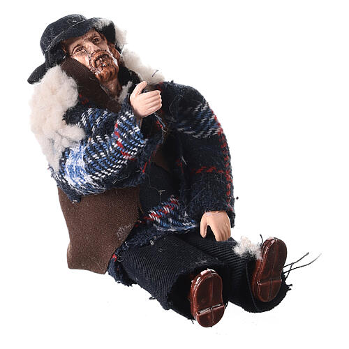 Mann sitzend aus Terrakotta und Kunststoff für Krippe, 12 cm 3