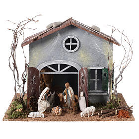 Stable with Moranduzzo Nativity Scene in 800 year style, 10 cm characters, 30x40x30 cm