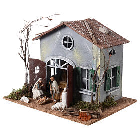 Stable with Moranduzzo Nativity Scene in 800 year style, 10 cm characters, 30x40x30 cm