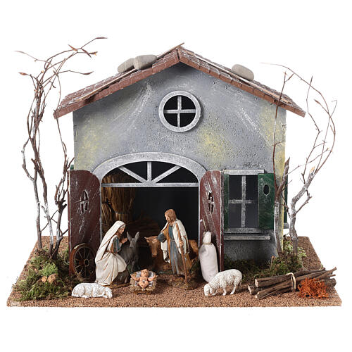 Stable with Moranduzzo Nativity Scene in 800 year style, 10 cm characters, 30x40x30 cm 1