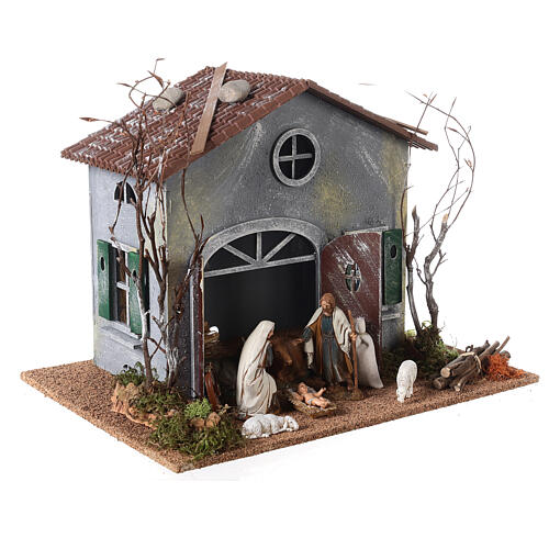 Stable with Moranduzzo Nativity Scene in 800 year style, 10 cm characters, 30x40x30 cm 3