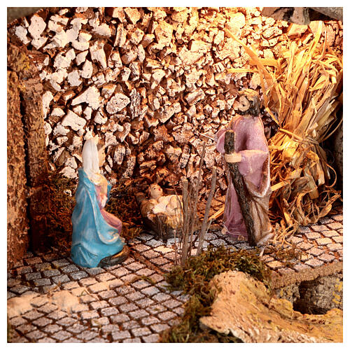 Stable with Holy Family for Nativity Scene with 10 cm characters 50x25x35 cm 2