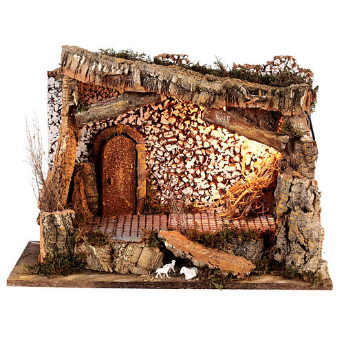 Nativity stable lighted for 10 cm nativity 50x25x35 cm 5