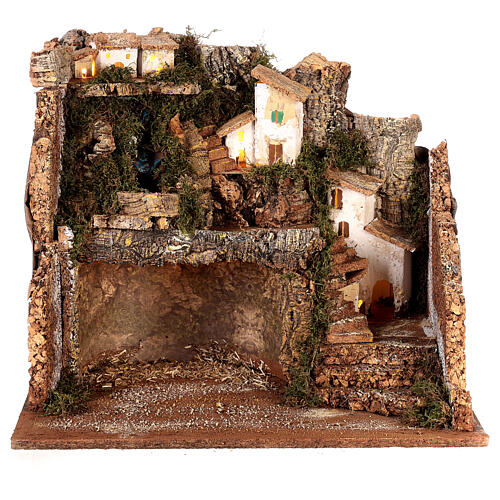 Hamlet with cave and waterfall for Nativity Scene with 10 cm characters 45x30x38 cm 1