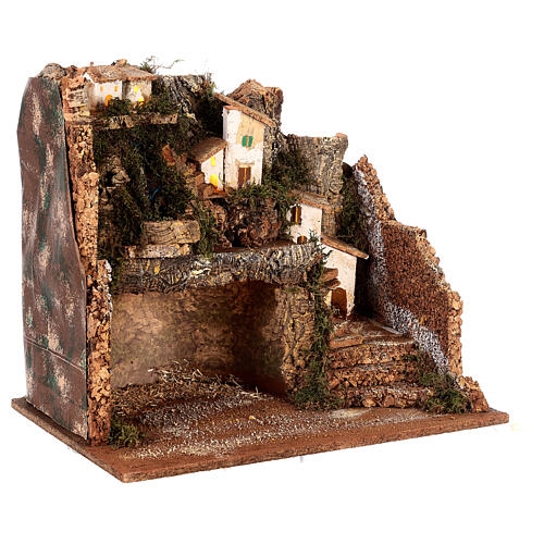 Nativity village grotto for 10 cm statue waterfall 4