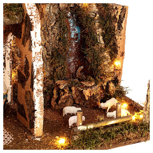 Stable for Nativity Scene with 16 cm characters with Holy Family, waterfall and lights 6