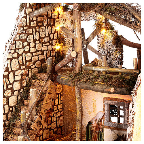 Cabaña para belén 16 cm Natividad cascada luces 4