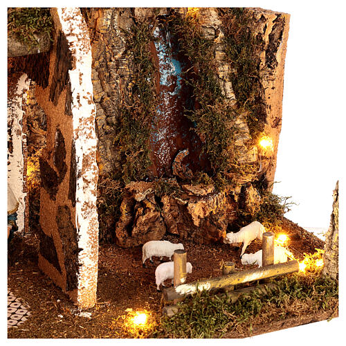 Cabaña para belén 16 cm Natividad cascada luces 6