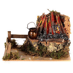 Open fire with flame effect light and cauldron for Nativity Scene with 10 cm characters 15x10x10 cm