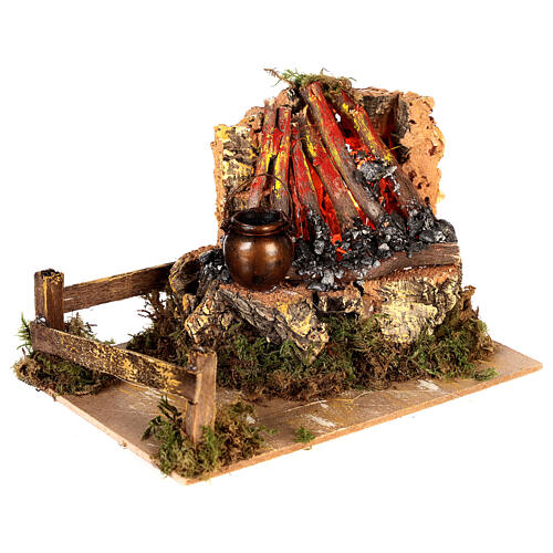 Open fire with flame effect light and cauldron for Nativity Scene with 10 cm characters 15x10x10 cm 3