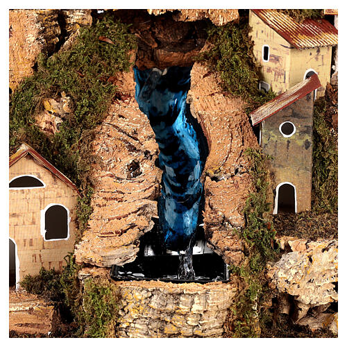 Dorf an Felswand mit Wasserfall, Krippenszenerie, für 10 cm Krippe, 25x20x20 cm 2