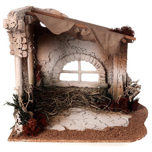 Arabic stable, cork and moss, for Nativity Scene with 12-14 cm characters, 30x30x30 cm 1