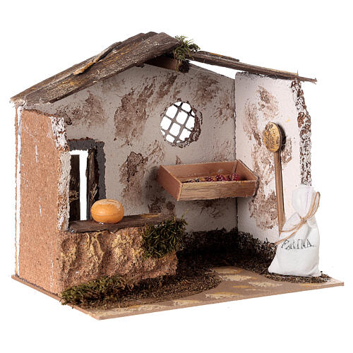 Baker's shop, cork and wood, for Nativity Scene of 10 cm, 18x20x15 cm 3