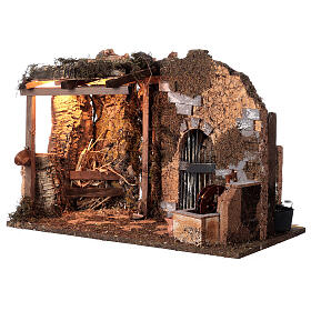 Stable with watermill and light for Nativity Scene with 14-16 cm characters 35x45x25 cm