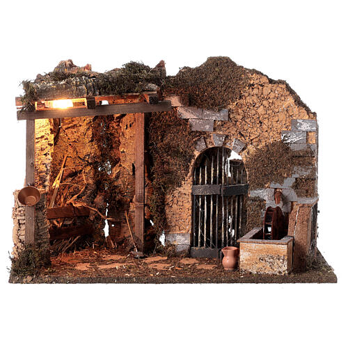 Stable with watermill and light for Nativity Scene with 14-16 cm characters 35x45x25 cm 1
