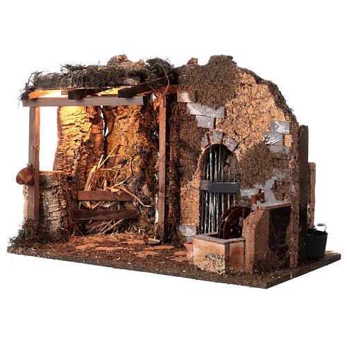 Stable with watermill and light for Nativity Scene with 14-16 cm characters 35x45x25 cm 2
