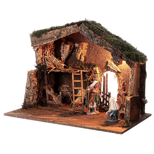 Cork stable with Nativity set, light and straw, for characters of 16 cm, 40x60x35 cm 2