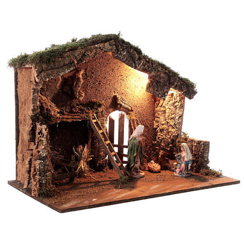 Nativity stable lighted straw cork 16 cm 40x60x35 cm 3