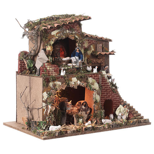 Nativity Scene with baker and shepherd, lights and mouvement, characters of 12 cm, 50x55x35 cm 4