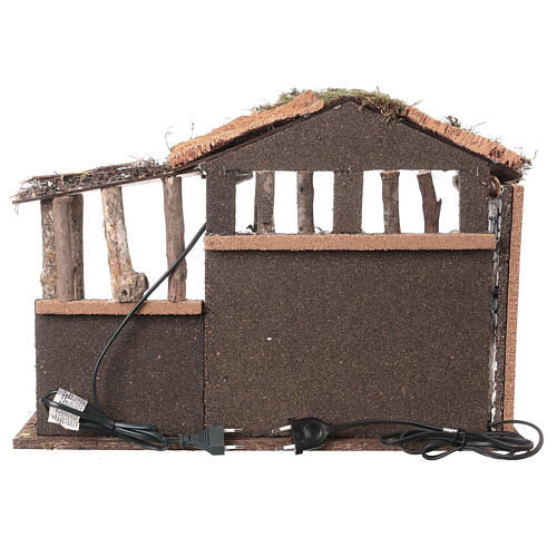 Stable with 16 cm Nativity set, wood and cork, light and fire, 35x50x30 cm 5