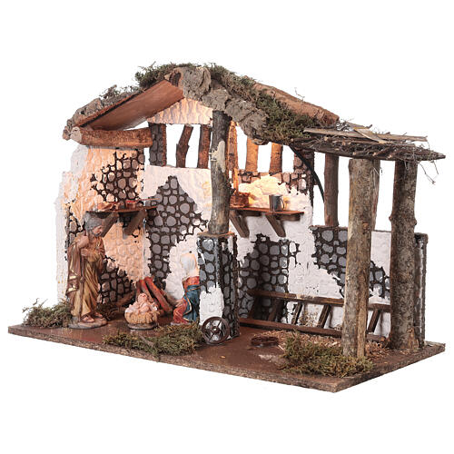 Cabaña belén 16 cm Natividad madera corcho luz fuego 35x50x30 cm 2
