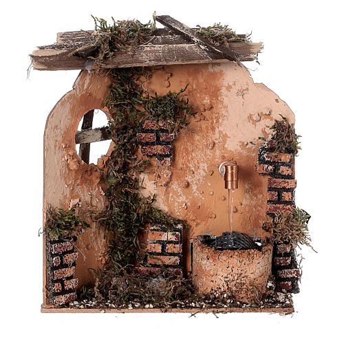 Fountain with shed and bricks, cork and water pump, 15x15x10 cm, for Nativity Scene of 10 cm 1