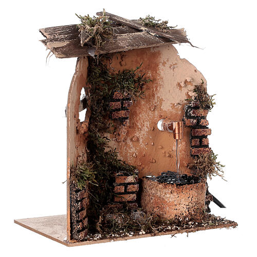 Fontana pompa tettoia mattoncini sughero 15x15x10 cm presepe 10 cm 3
