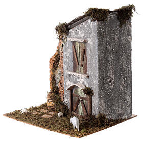 House with fountain and sheep, cork and water pump, 30x25x20 cm, for Nativity Scene of 8 cm
