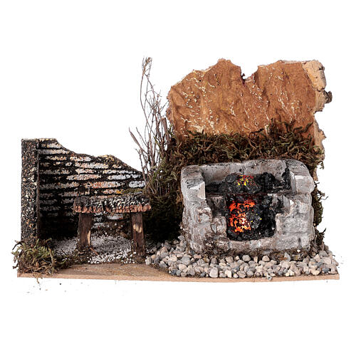 Fuoco griglia luce effetto fiamma presepe 10 cm sughero 20x15x15 cm 1